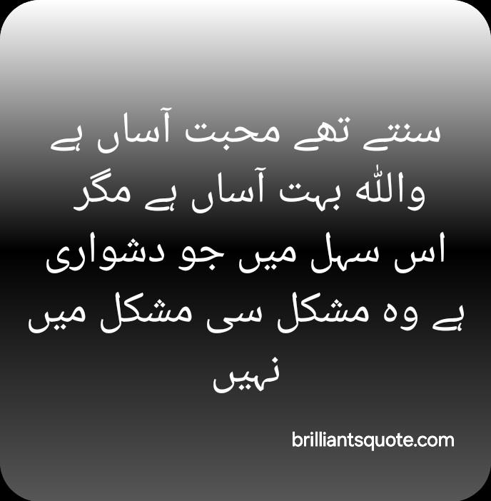 سنتے تھے محبت آساں ہے واللہ بہت آساں ہے مگر
اس سہل میں جو دشواری ہے وہ مشکل سی مشکل میں نہیں